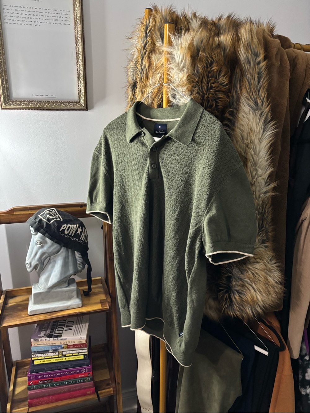 Ben Sherman Olive Green Textured Polo